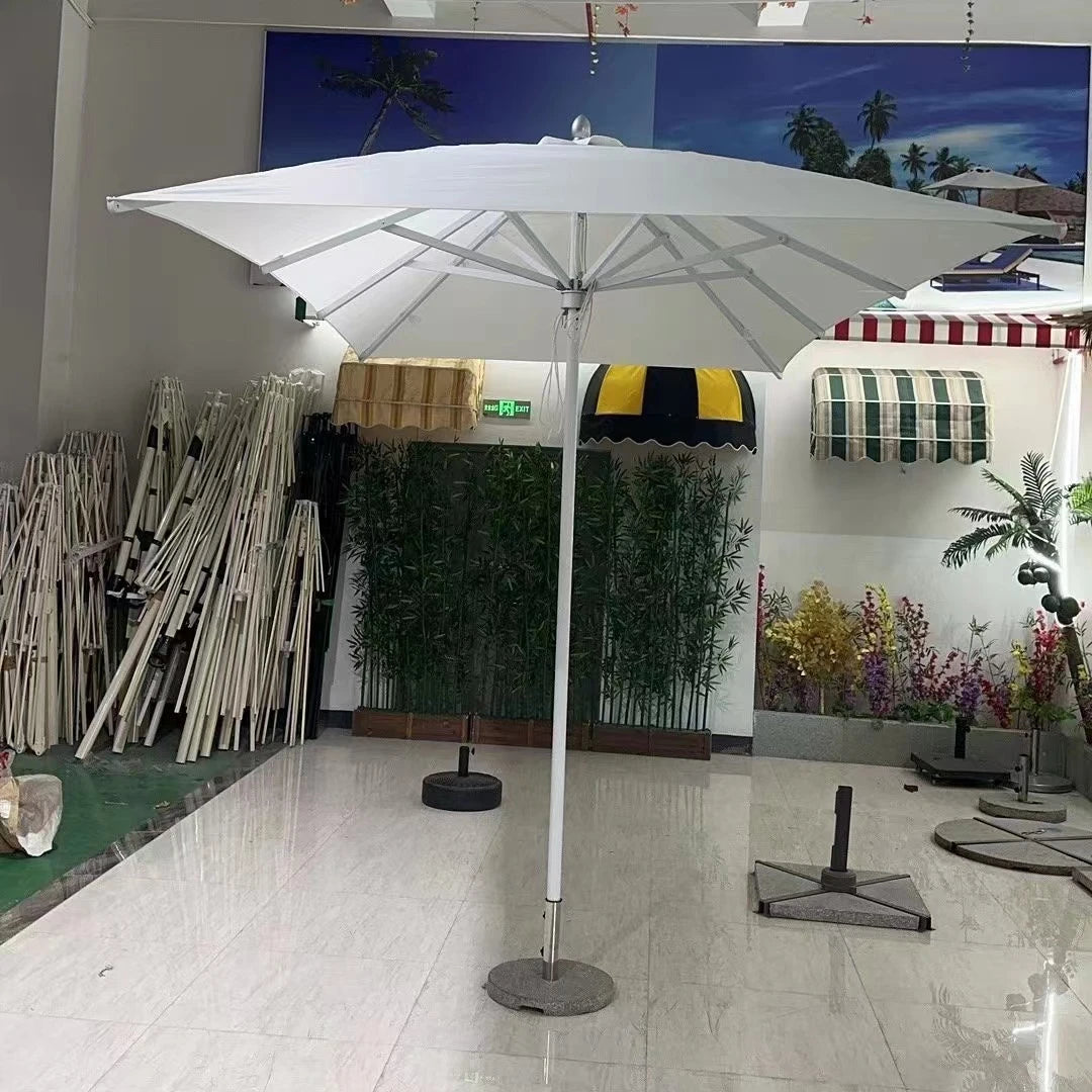 38mm Mid Pole Modern Outdoor Umbrella 8 Ribs Granite Base Waterproof Sun Shade Eco Friendly Hotel Outdoor Furniture Beach Lou