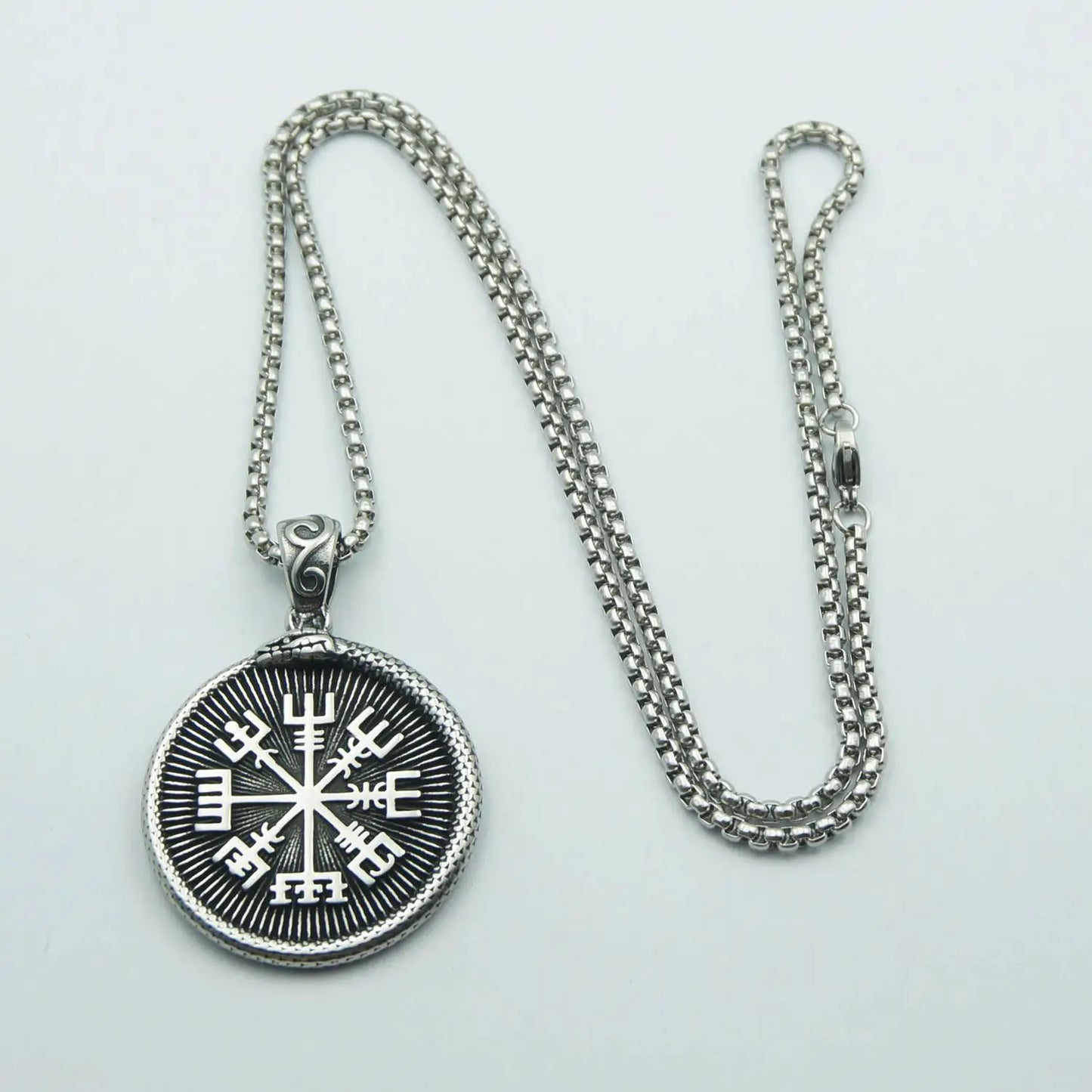 Vintage Stainless Steel Nordic Viking Odin Triangle Rune Necklace Mens Pendant Gift