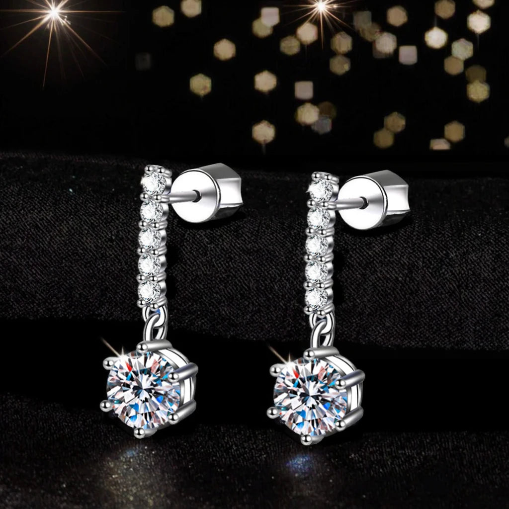 Luxury Romantic Tassel Six Claws Vvs 1CT  Moissanite Earrings S925 Sterling Silver 925 White Studs Fine Jewelry for Women