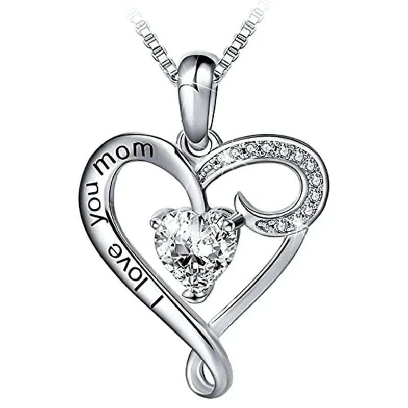 CAOSHI Simple Elegant Heart Hhape Pendant Necklace With Letter I love You Mom Gift for Mother's Day Lady Necklaces Jewelry