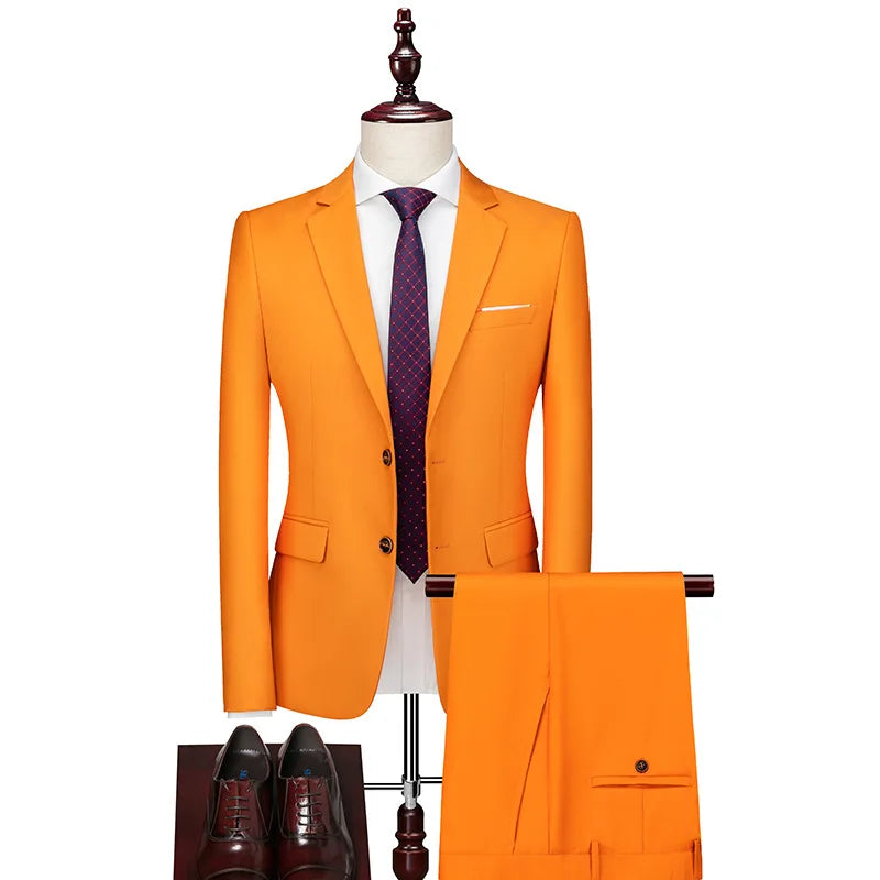 EUR US Size XS-3XL Luxury 3piece Men's Wedding Suit Slim Solid Color Business Office Suit Sets Large Size Blazer+pants +vest