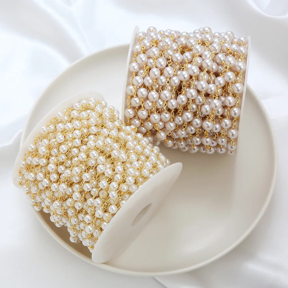 Copper Gold Plated 14K Color Preserving Pearl Chain Roll DIY Necklace Accessories Pearl Chain