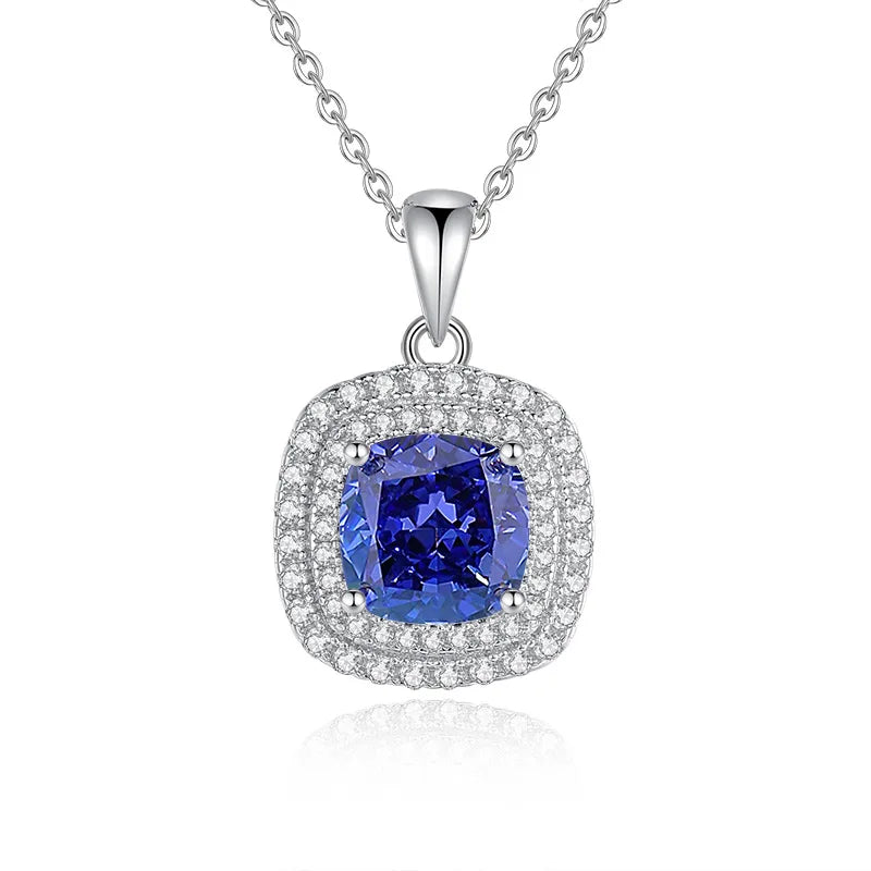 Wholesale Fine Jewelry Full Diamond Gemstone Clavicle Chain 925 Sterling Silver Cubic Zirconia square Pendant Necklace