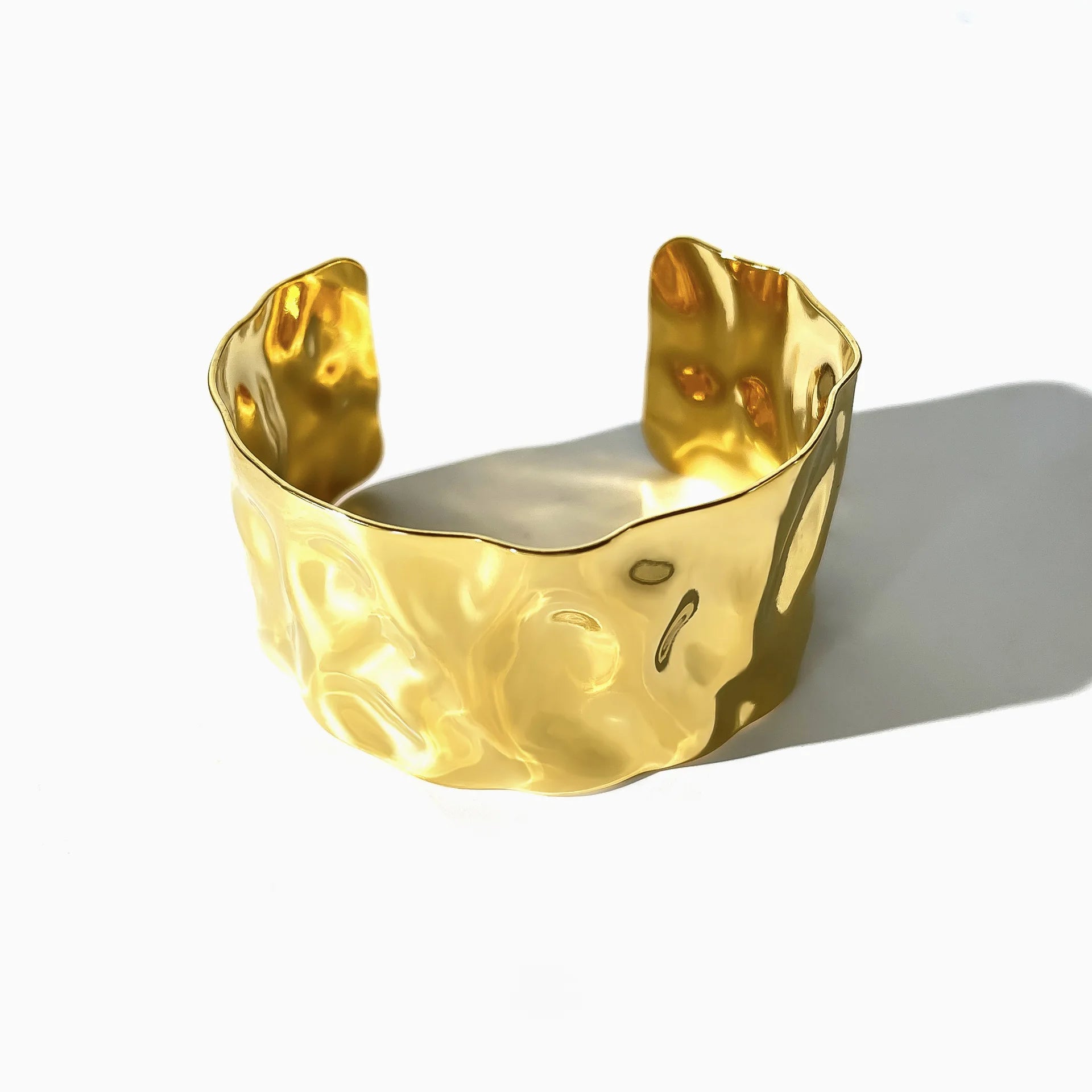 Textured Gold Cuff Gold Plated Stainless Steel Adjustable Bangle Bracelets for Women Striking Look Minimalist Jewelry