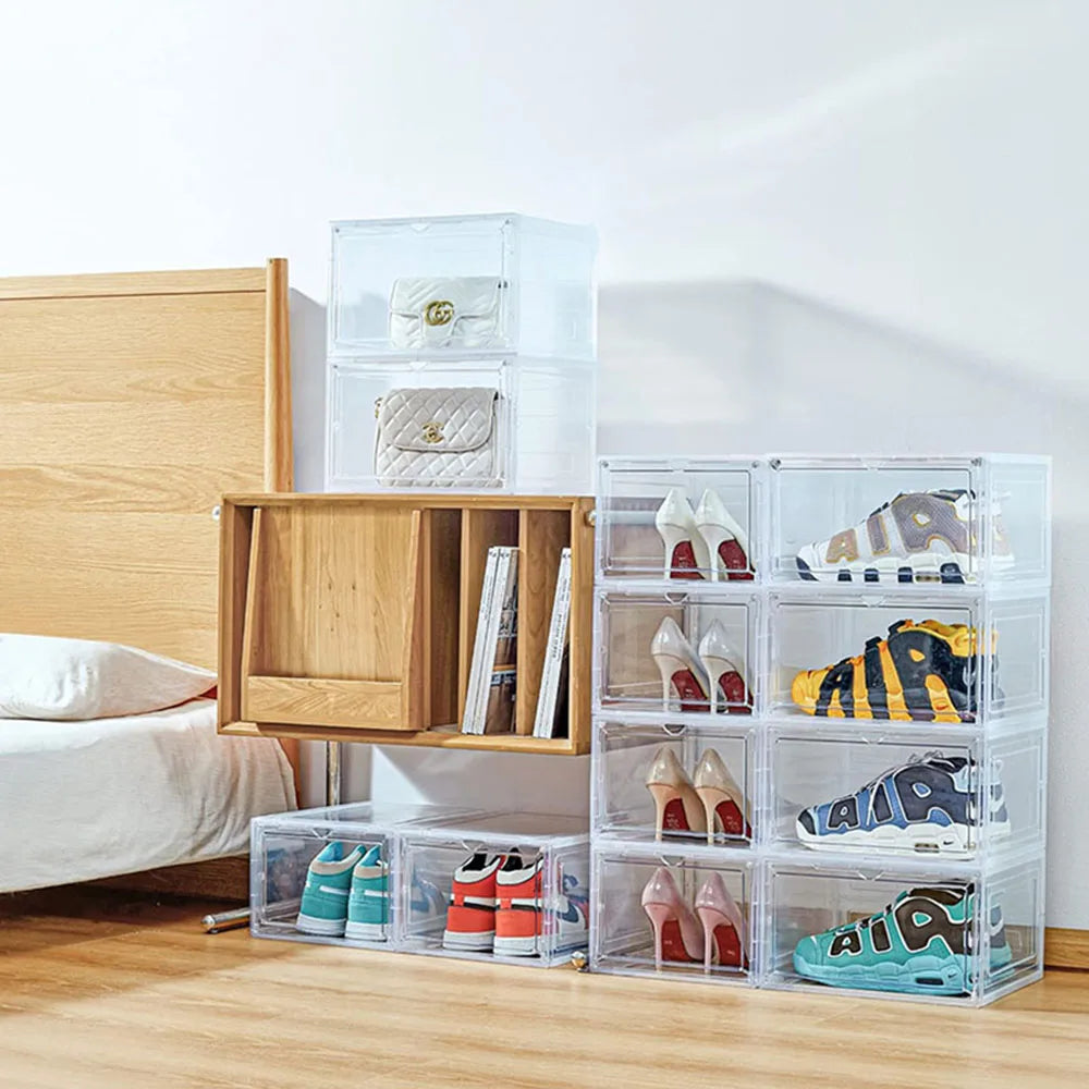Clear PP Rectangle Injection-Molded Eco-Friendly Foldable Stackable Shoe Box Storage Set