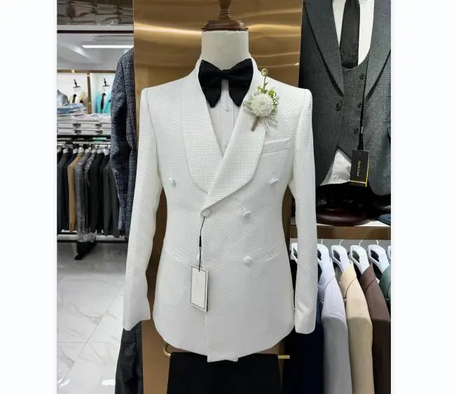 Blazers Groom Wholesale Business Groomsmen Wedding/Prom/Dinner 3 Pieces Set Slim Fitting White Men Suits MS725