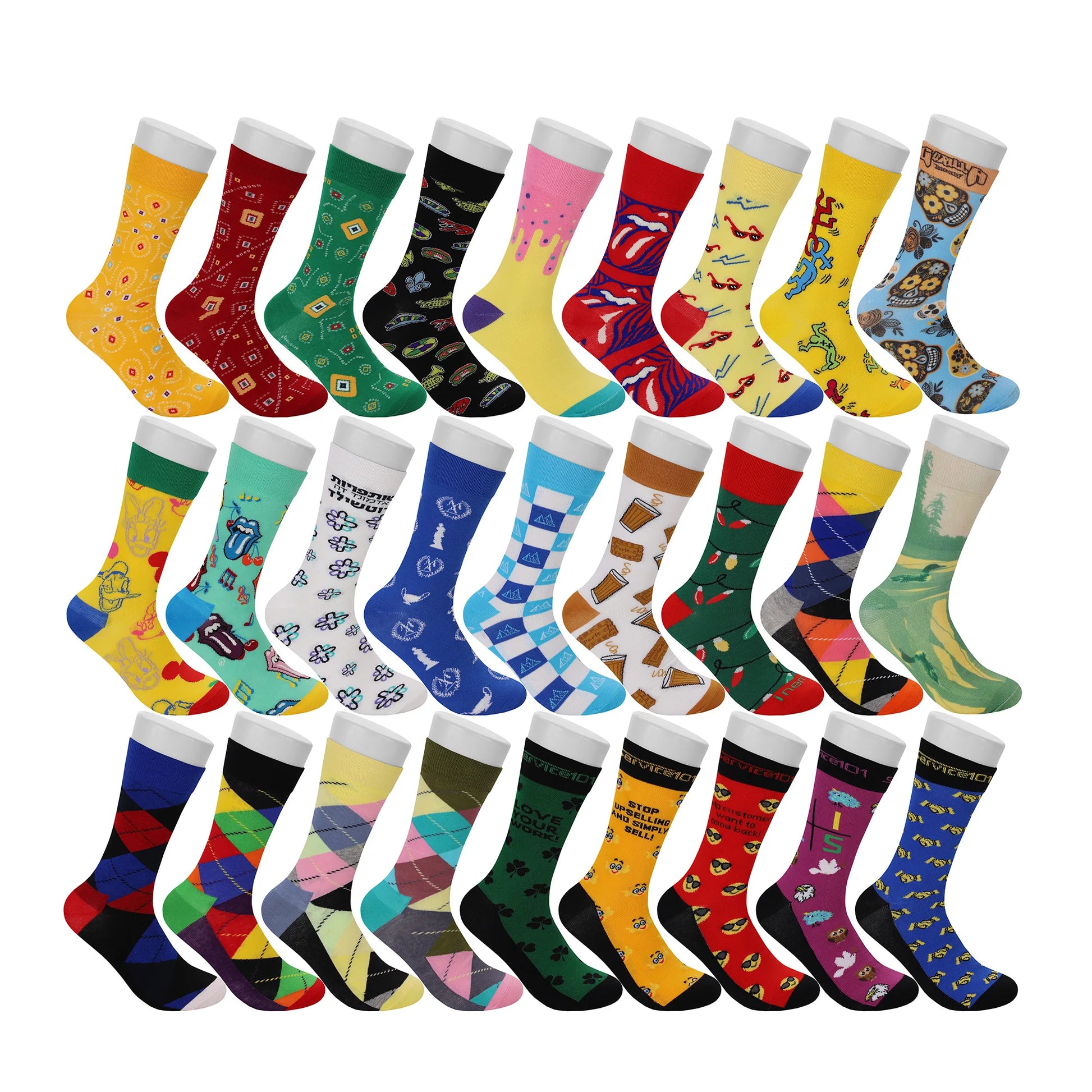 Unisex Customized Multi-Color Crew Length Dress Socks Fashionable Cotton Material Allover Design Autumn Season Anti-Bacterial
