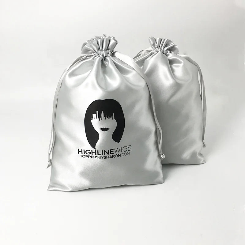 Custom Logo Soft Silk Drawstring  Hair Wig Jewelry Packing Satin Bag
