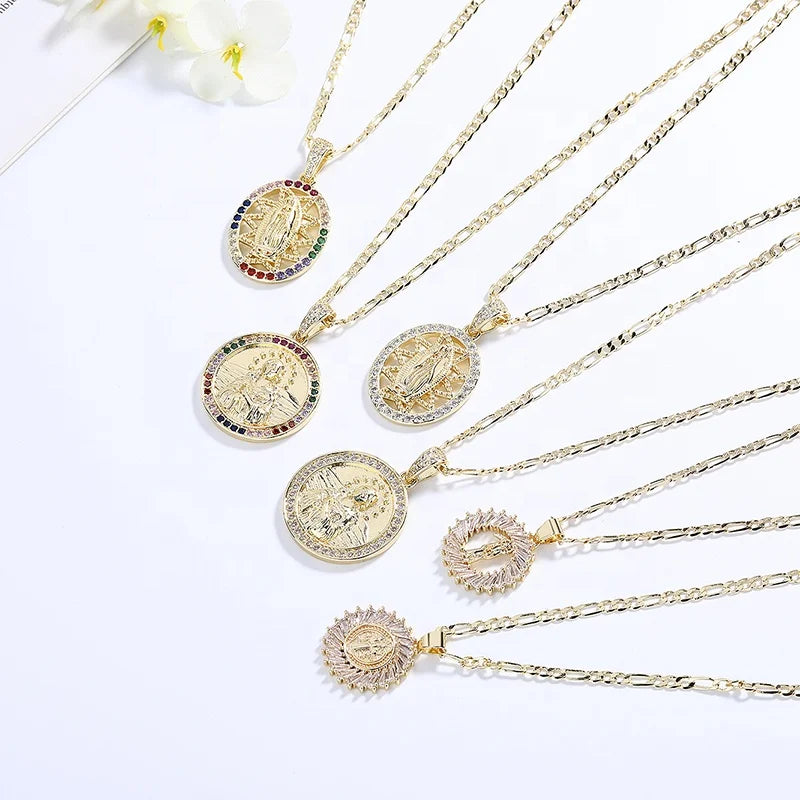 Sacred Symbols Ensemble Wholesale 18K Gold Plated Zircon Religious Gold Necklace for Women Fashion Jewelry