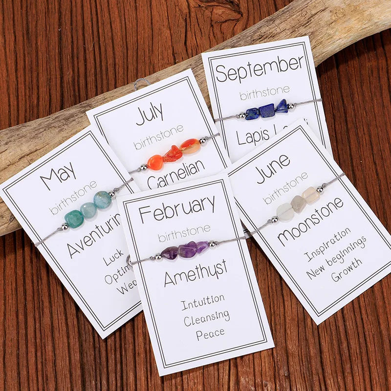 Healing Zodiac Bracelet for Women Girls Birthstone Crystal Beads Natural Stone Nugget Rope Bracelets Fashion Charm Bracelets