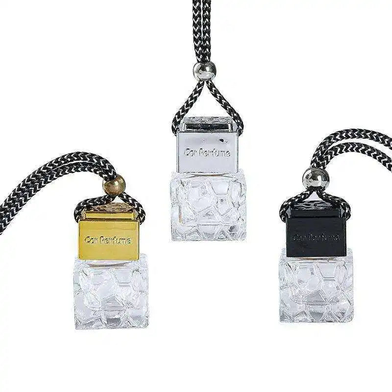 Ex-factory Price 10ml Water Cube Glass Perfume Bottle Screw Cap Car Air Freshening Pendant Empty Bottle Body Aroma Essential 