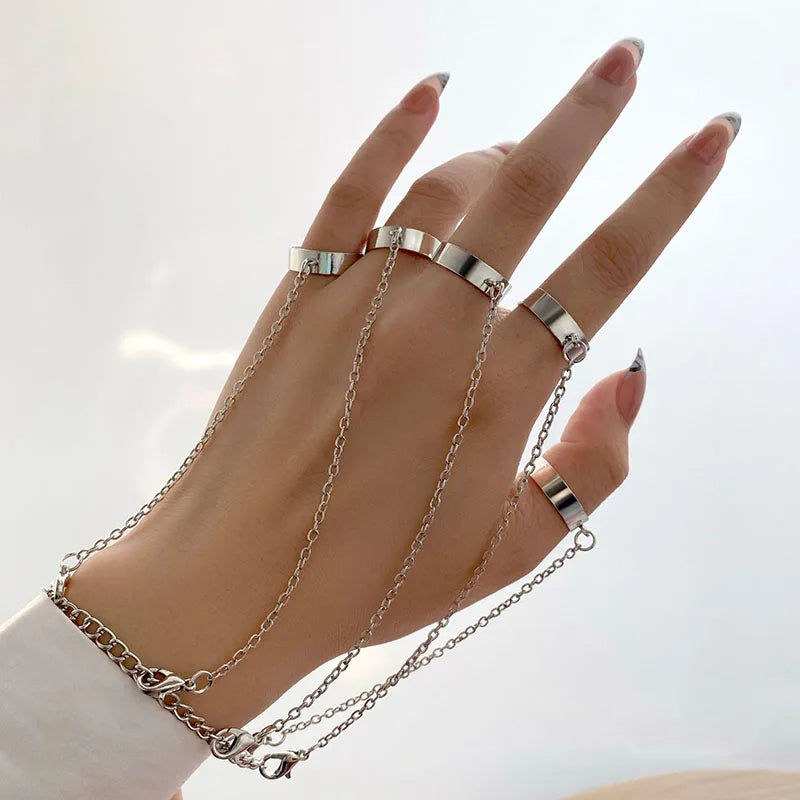 2025 Trendy Classic Western Opening Adjustable Rings Chunky Rings Chain Set Alloy Jewelry Ring Set for Women Men