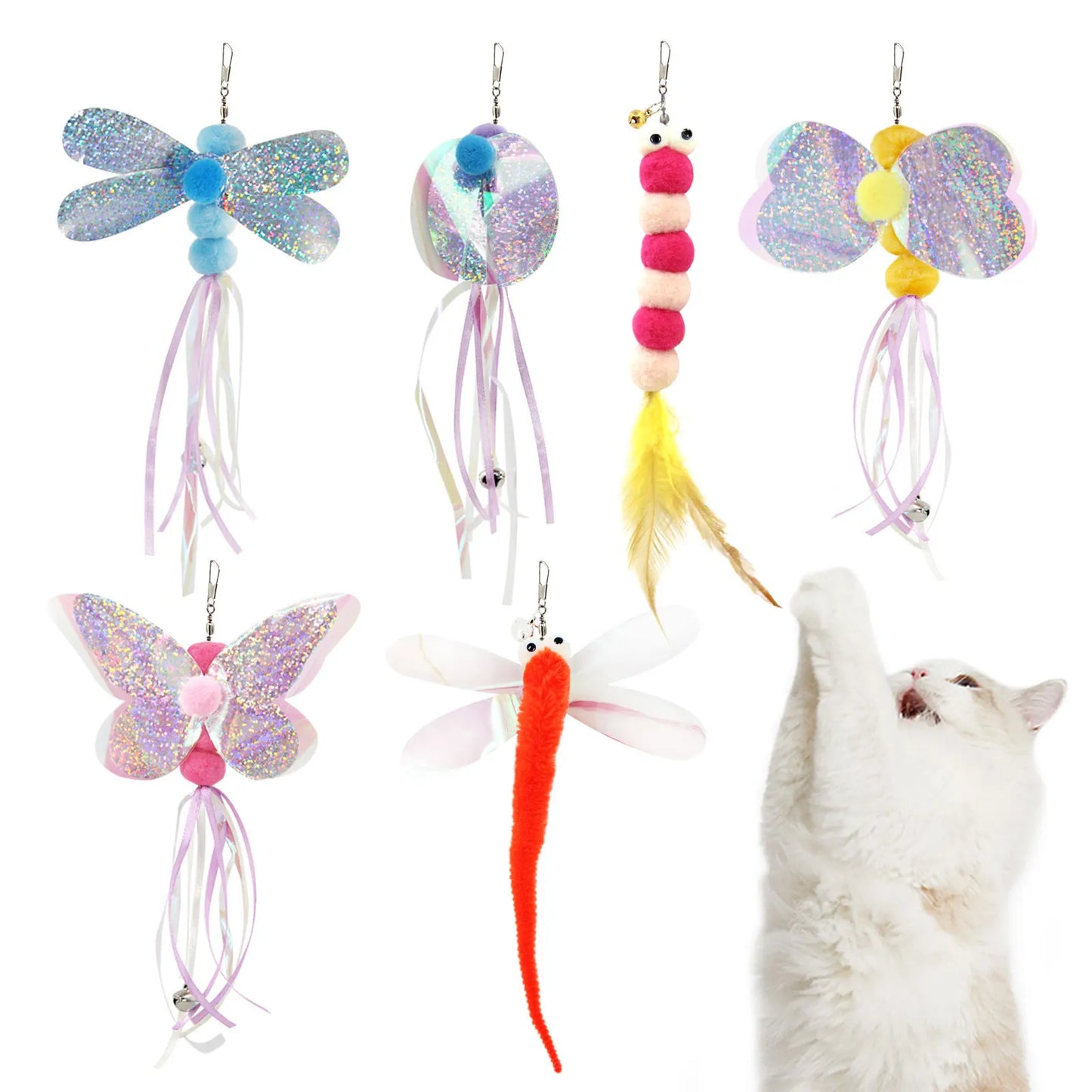 New Design Pet Interactive & Movement Toy Cat Sticker Replacement Head Insect Caterpillars Ringing Paper Bell Teaser for Cats