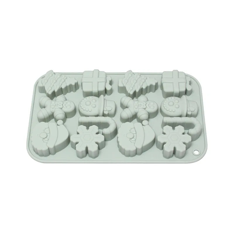 14-piece Christmas Silicone Baking Mold Set Snowman & Crutch Chocolate Cookie Tools OPP Bag Packaging