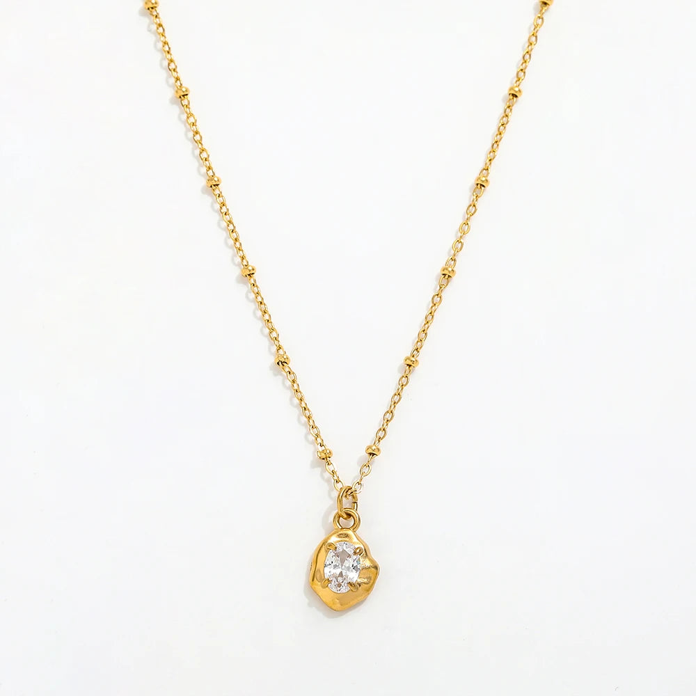 Fenny 18K PVD Plated Waterproof&No Fade Fashion Luxury Irregular Geometric Zirconia Pendant Necklace Stainless Steel Jewelry