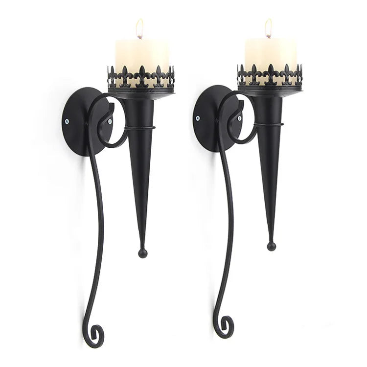 European Style Iron Art Wall Mount Metal Candle Holder Hanging Torch Candlestick Candle Home Decor for Wedding Decoration
