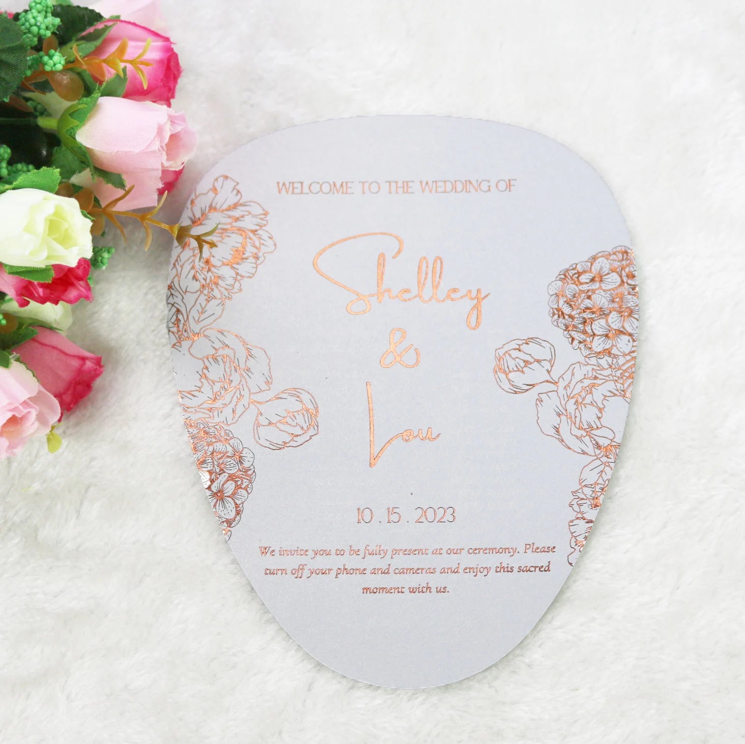 DIY Copper Foil and White Floral Design Wedding Program Card Romantic Paper Invitation Save the Date Cards