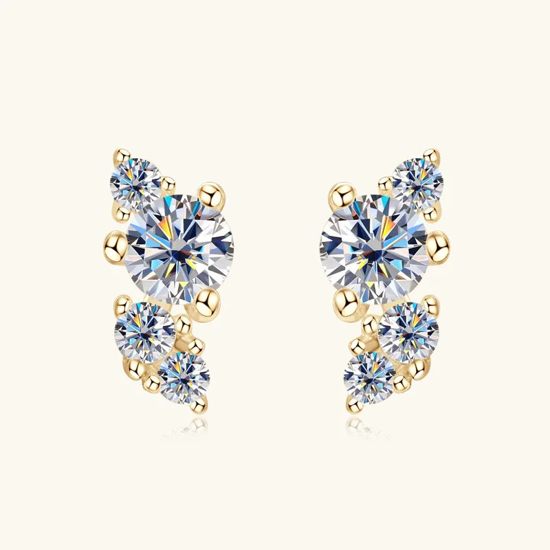 Trendy 925 Sterling Silver Gold Plated Moissanite Earrings Wholesale Flower-Shaped Studs for Weddings Parties and Gifts