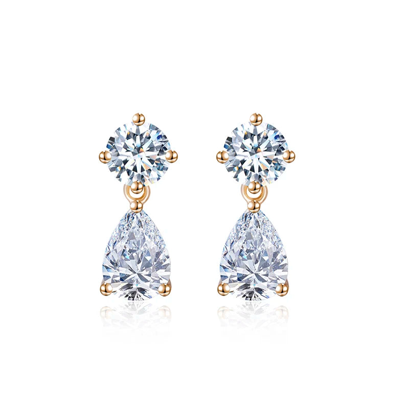 Messi Jewelry MSE-692 Woman Earrings 9K Yellow Gold Round Pear Cut Lab Grown Diamond Stud Earring