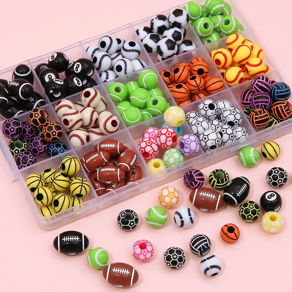 Wholesale Acrylic Sports Beads Football Basketball Rugby Baseball Beads for Keychain Making DIY Crafts Bracelet Necklace Jewe