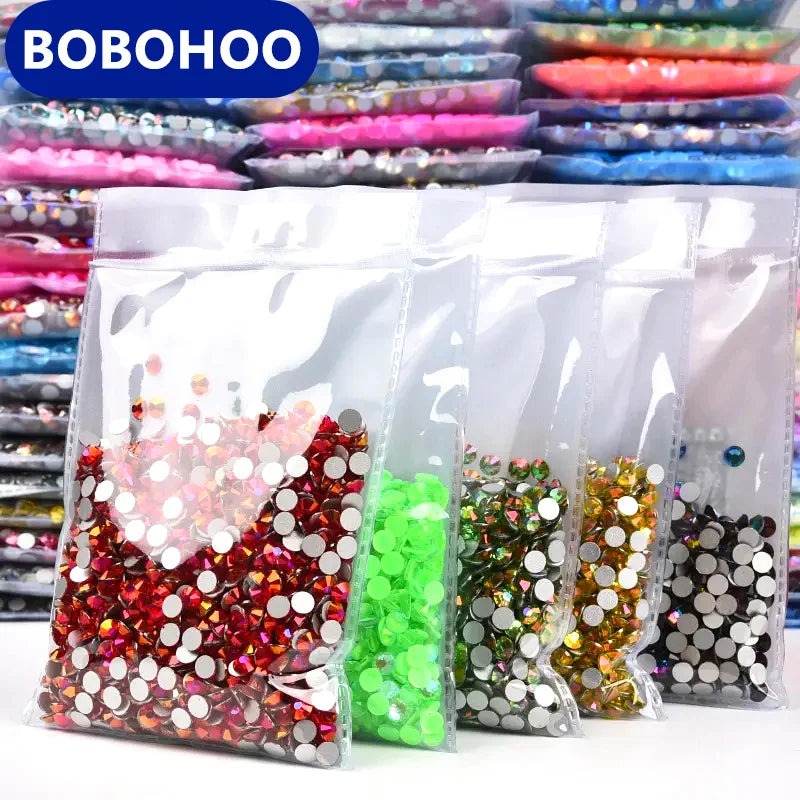 BOBOHOO 100% Good SS10-SS30 Feedback Glass Stone Flat Back Cold Fixation Non Hot Fix Crystal Rhinestone for Women Bikini