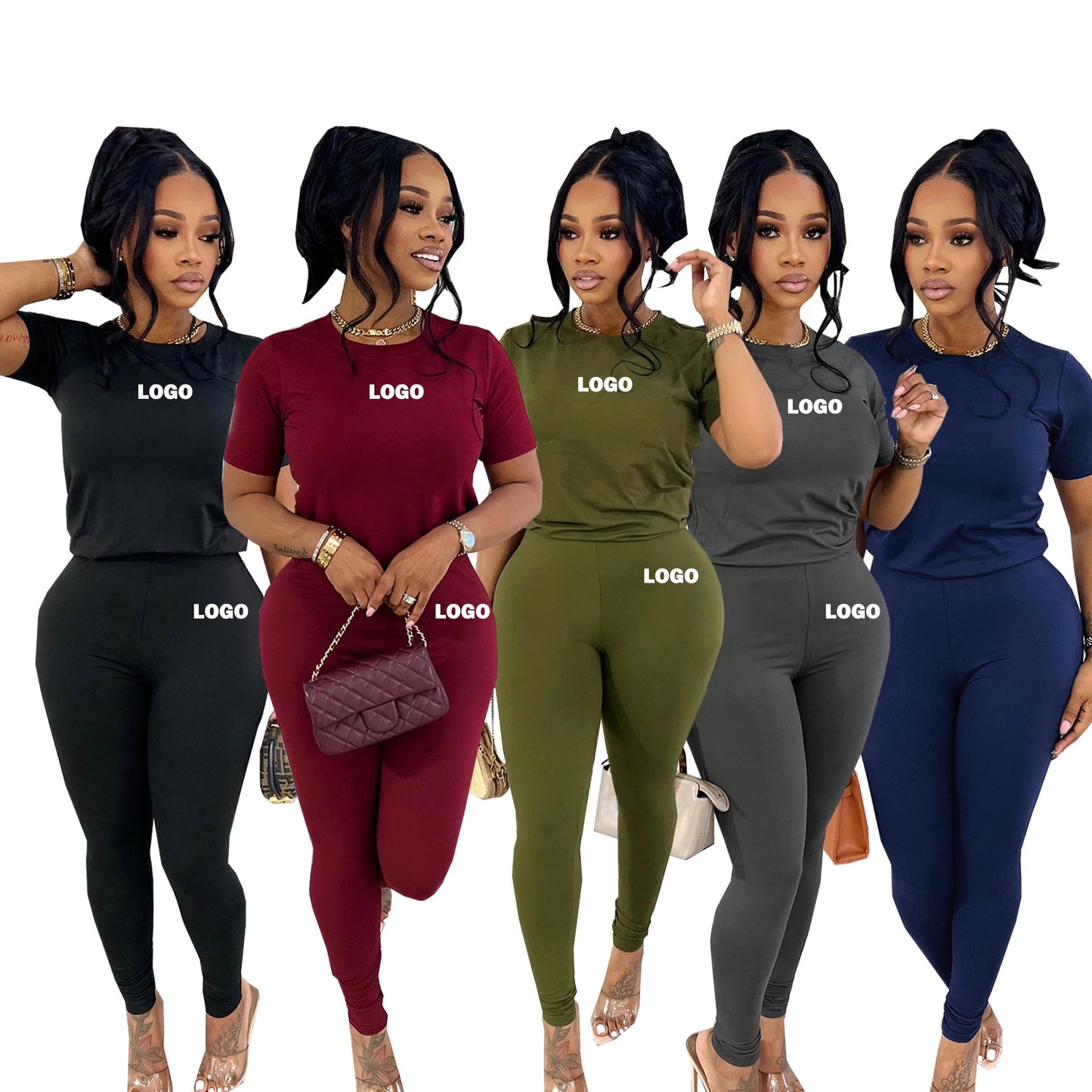 Conjuntos Para Mujeres Skinny Short Sleeves T Shirt Set Custom Sports Wear Women Lounge Wear 2 Piece Set Women's Sets