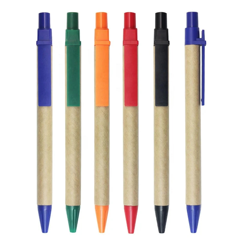 Logo Custom Eco Friendly Pens Recycled Ball Pens Retractable Ballpoint Pens with Natural Comfortable Grip