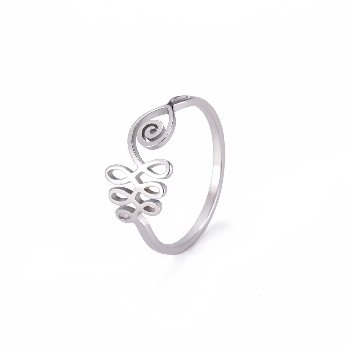 Unalome Symbol Women Ring Buddhism OM Spiritual Lotus Flower Wedding Bands Stainless Steel Sanskrit Jewelry Yoga Gifts