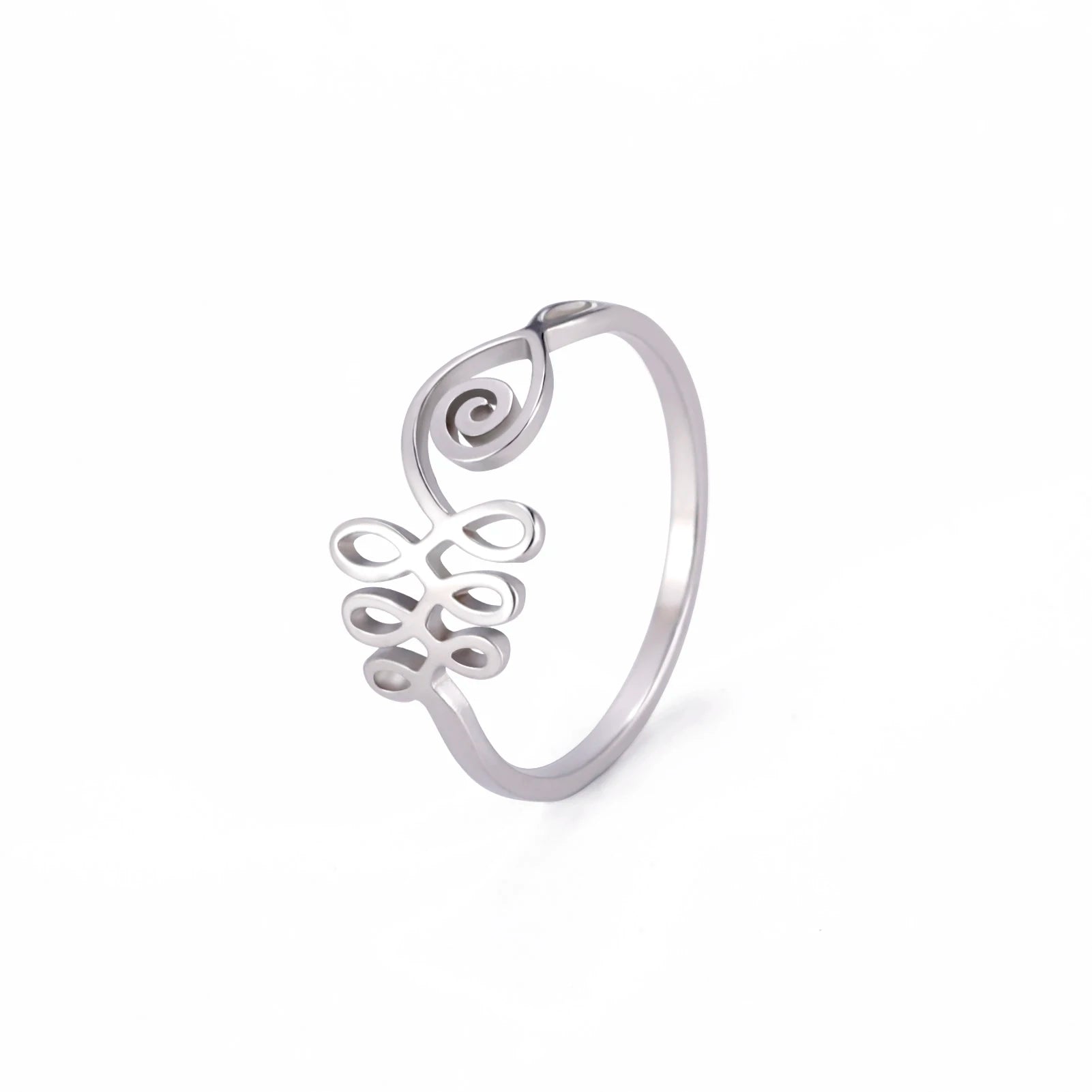 Unalome Symbol Women Ring Buddhism OM Spiritual Lotus Flower Wedding Bands Stainless Steel Sanskrit Jewelry Yoga Gifts