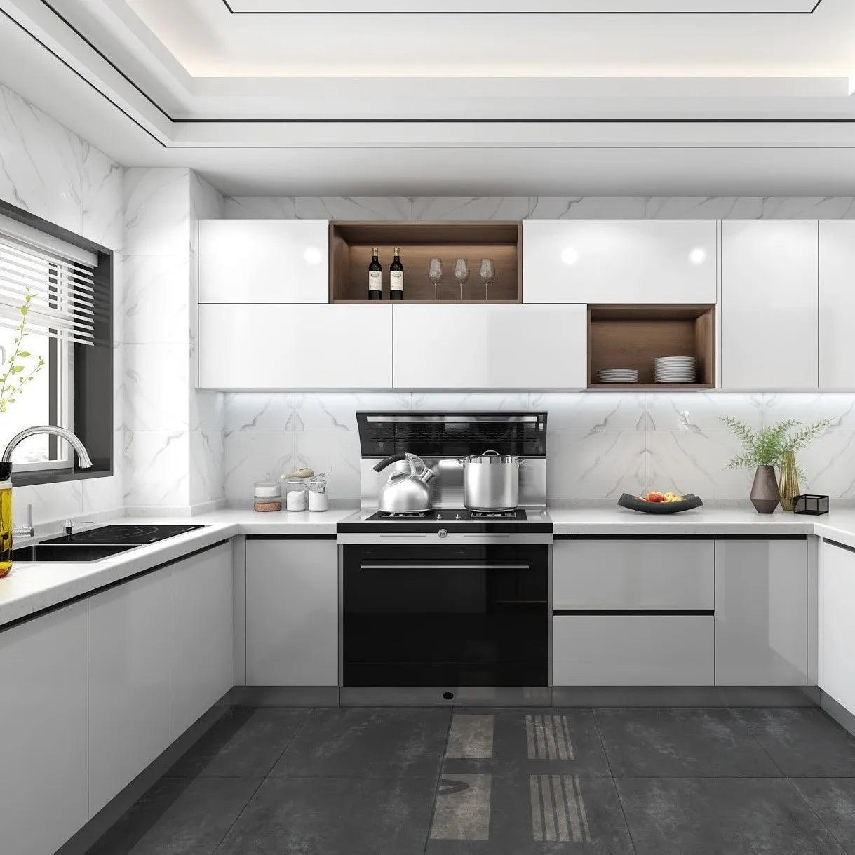 2024 New Arrival Modern Design Modular Customized Waterproof Fireproof Kitchen Cabinet with for Hardware and Drawer Basket