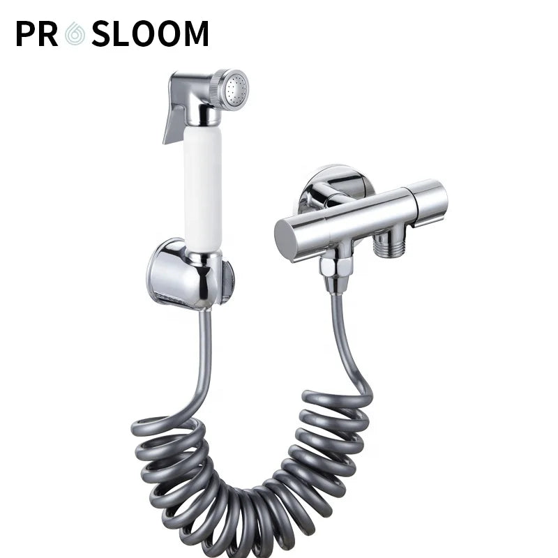 Brass Modern High-pressure Toilet Flusher Bidet Chrome Wall-Mounted Dual Retractable Nozzle Handheld Bathroom Woman Washer