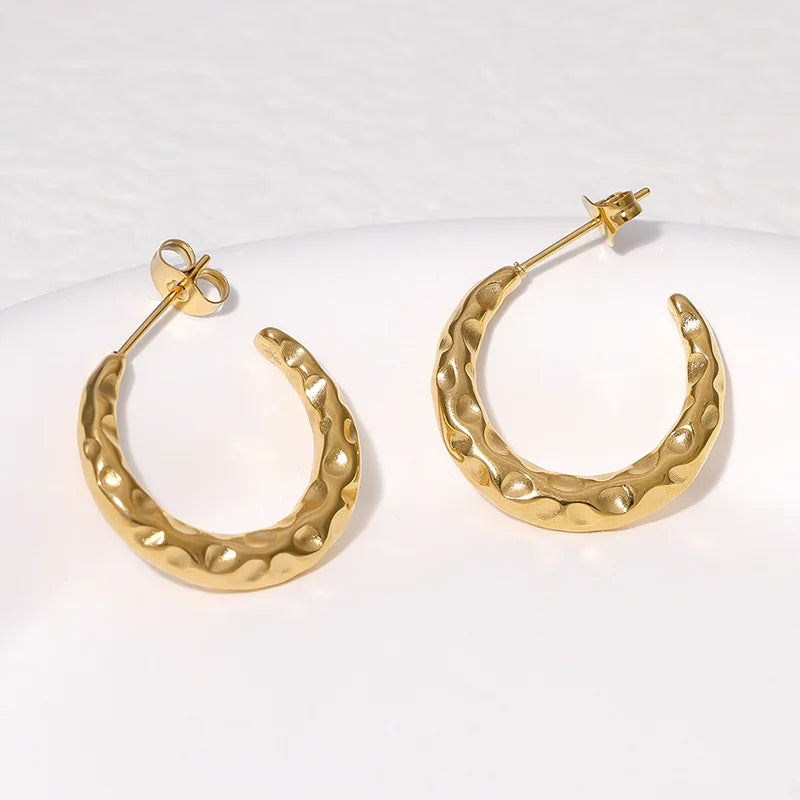 Beimai OEM Earrings Non-fading 18K Gold Plated Stainless Steel C-shaped Earrings