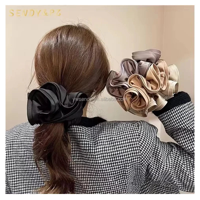 Fashion Girls Solid Color Retro Satin Elastic Hair Ties Hair Scrunchies for Women Elegant Hair Accessories