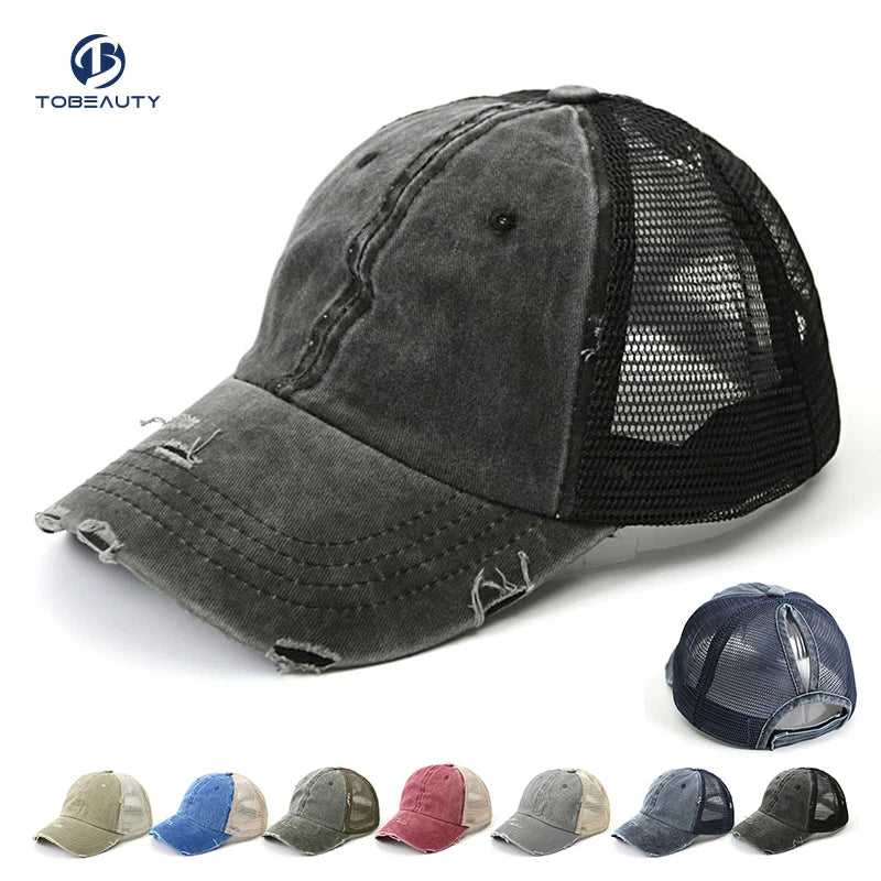 Custom Logo Blank Dad Hat Ripped Worn-out Unstructured Washed Hat Plain Baseball Caps Distressed Mesh Trucker Hats Caps for M