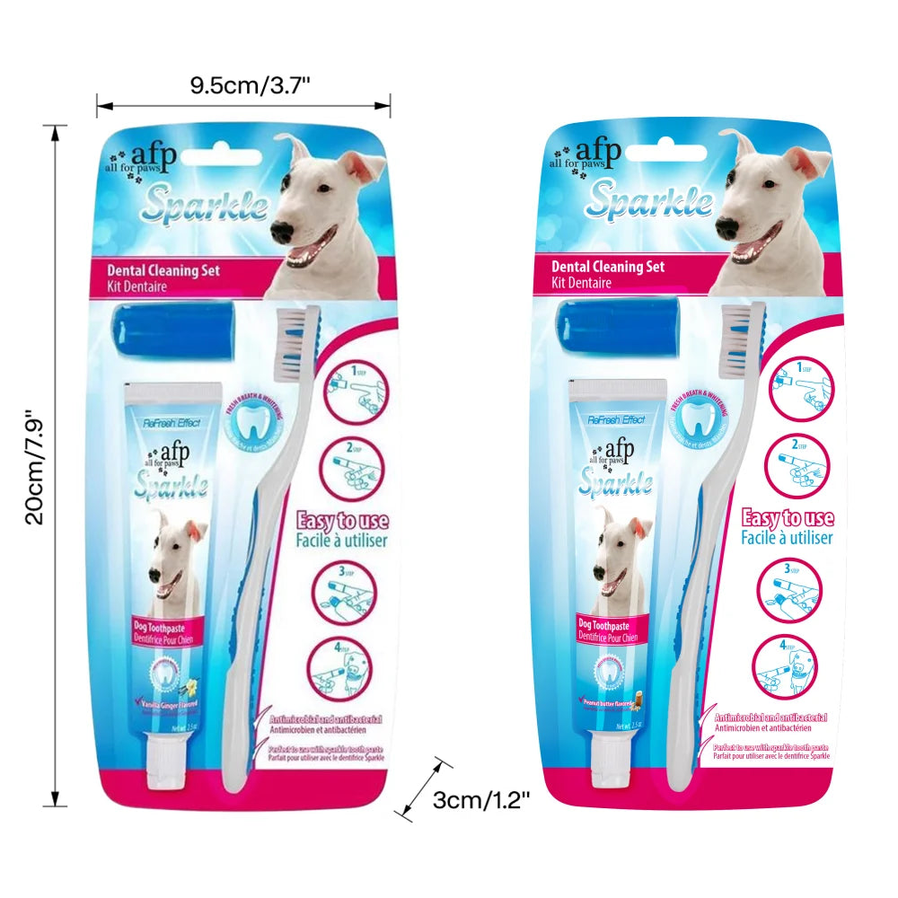 AFP Pet Teeth Accessories Combo Set Sparkle Brush Finger Brush Peanut Butter Vanilla Ginger Toothpaste for Dog Teeth Dental C