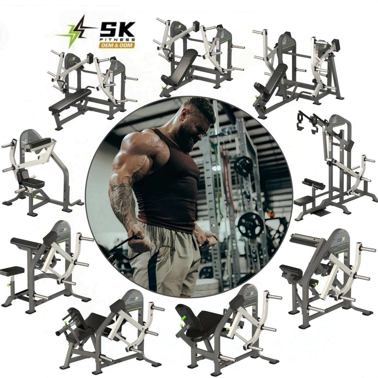 SK High Quality Gym Equipment Full Set Chest Press Shoulder Back Press Leg Extension Leg Curl Machine Arms Strength Training