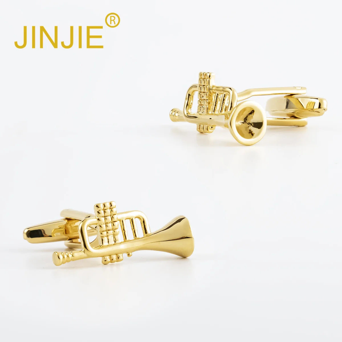 JINJIE 2024 New Design Copper Material Gold  Plated  Stormtrooper Horn Shaped Music Men Cufflinks