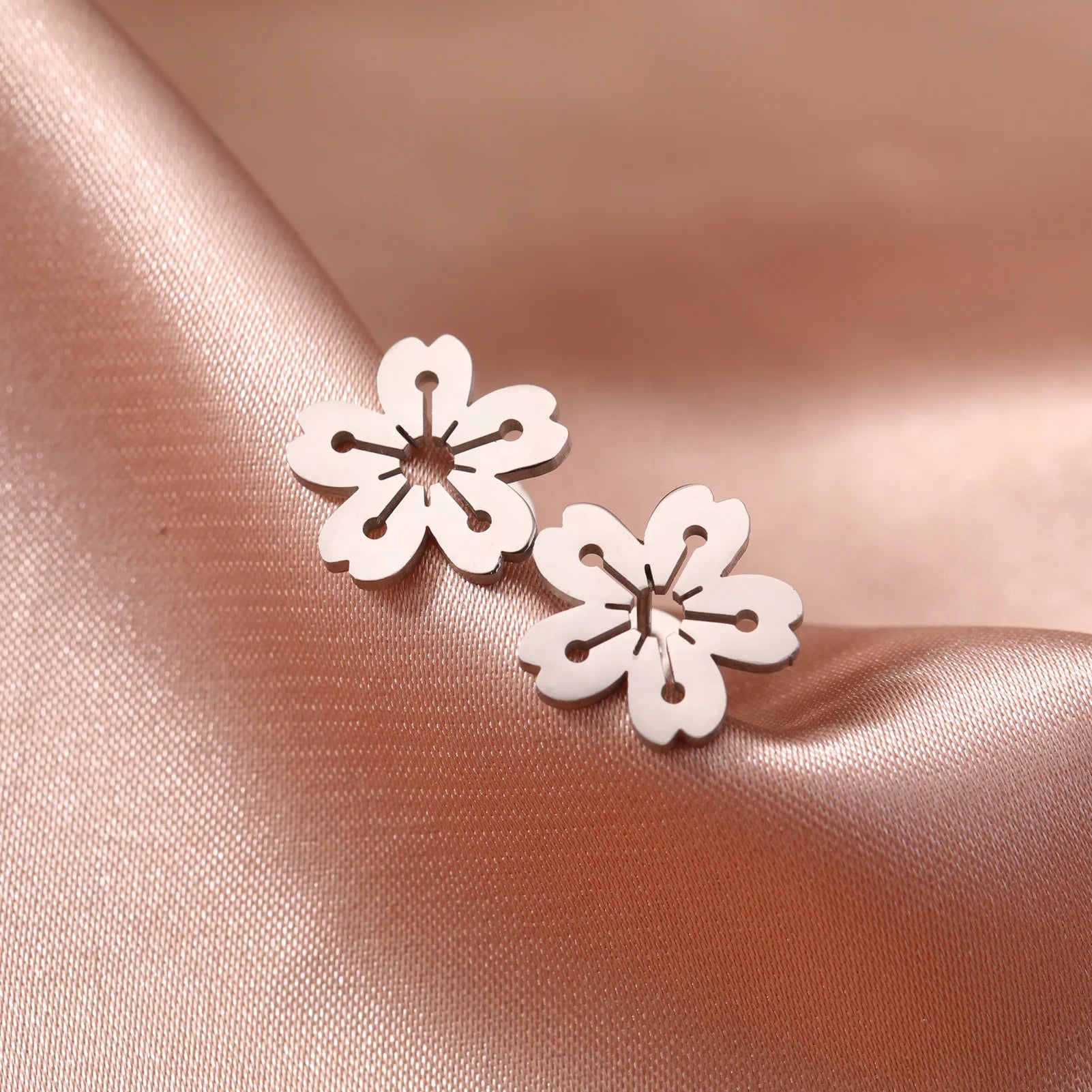 Stainless Steel Sakura Stud Earrings for Women Girls Minimalist Simple Charm Elegant Earrings Jewelry Wholesale New in