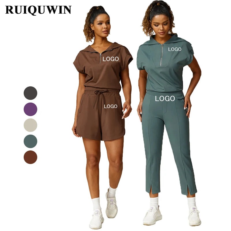 RUIQUWIN Hot Selling Custom Logo Casual Sports Tops Yoga Suit Set for Women Outdoor Gym Fitness Wear Women's Gym Set