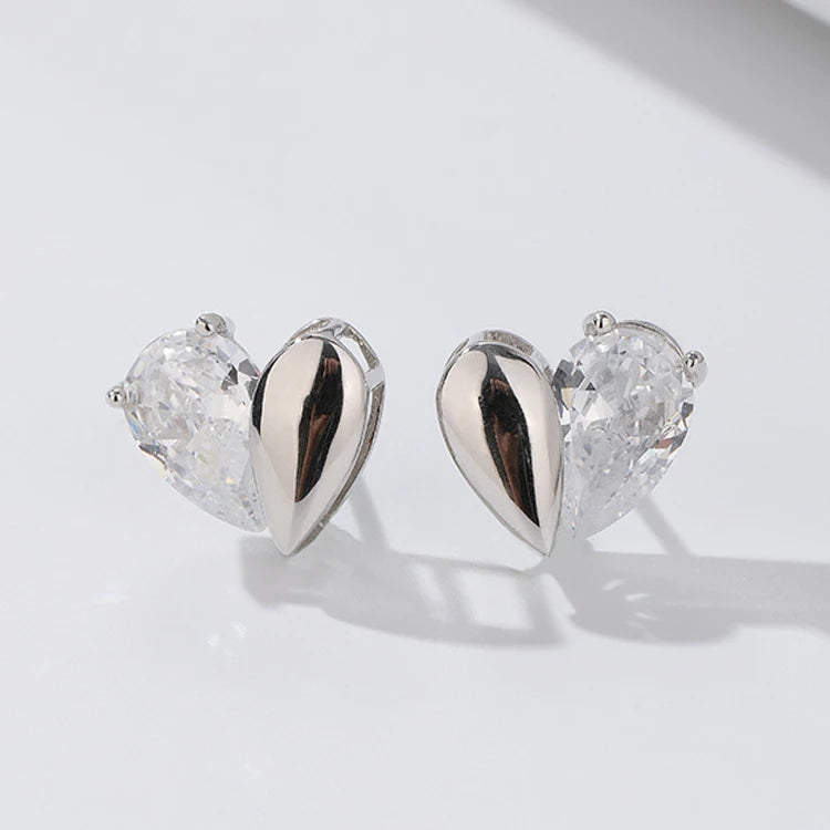 Blank clear Zircon Solid 925 Sterling Silver Iced Stud Lovely Tiny Cubic Heart Stud Earrings Women Simple