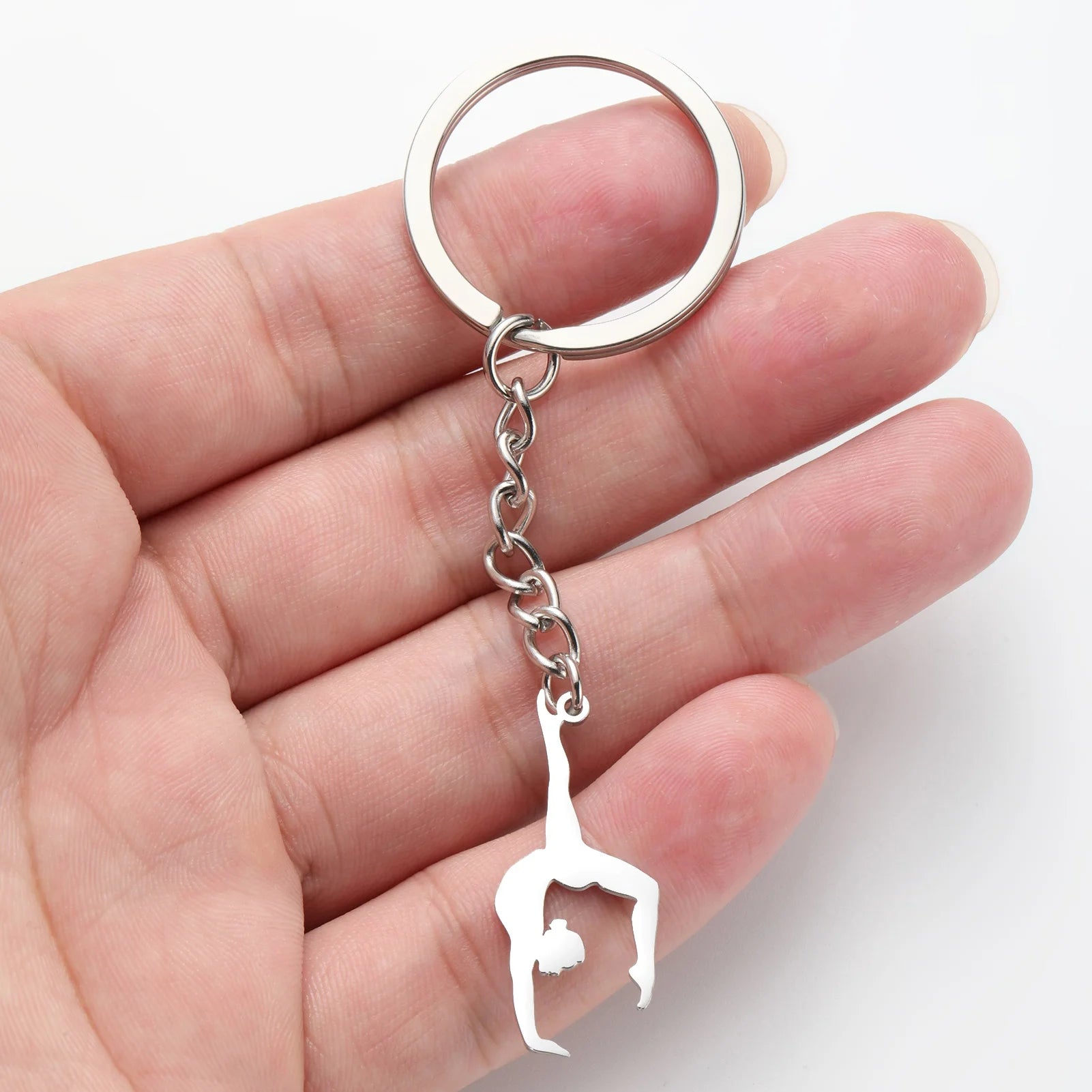 Gymnastic Form Keyring Fashion Sporty Stainless Steel Charm Jewelry Key Chain for Women Men