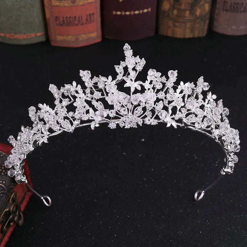 QS New Bridal Jewelry Exquisite Handmade Crystal Diamond Crown Tiara Wedding Supplies Alloy Rhinestone Headpiece