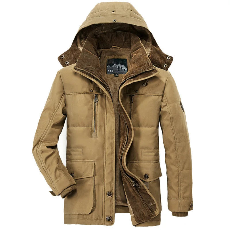 Winter Fleece Jacket Men Casual Parka Thick Thermal Coat Jackets Outwear Hooded Jacket Mens Clothes Plus Size