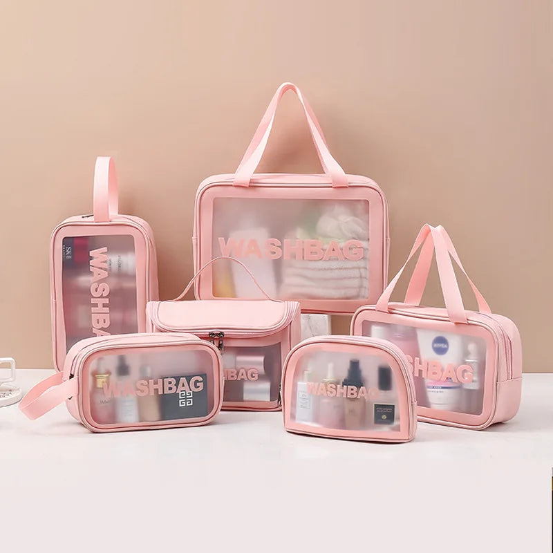 2024 Pu Tsparent Three-piece Toiletry Bag Large Capacity Pvc Bath Bag Translucent Frosted Portable Storage Bag for Women