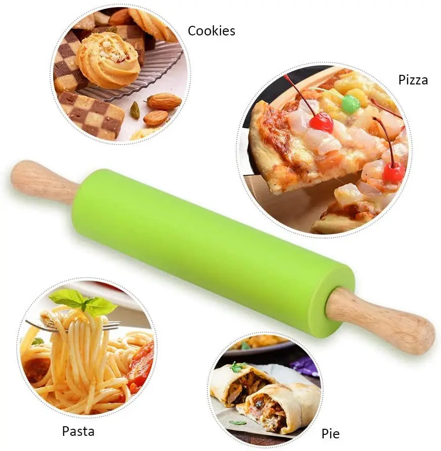 WEIMU 43cm Wholesale Non-stick Silicone Wooden Baking Rolling Pin Kitchen Utensils with Wooden Handles