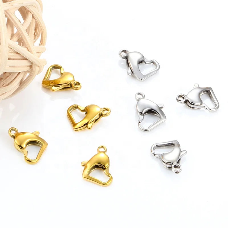 Manufacturer's Connection Bracelet Necklace Jewelry Findings Components-DIY 11mm Heart Shape Clasp Connectors Stainless Steel
