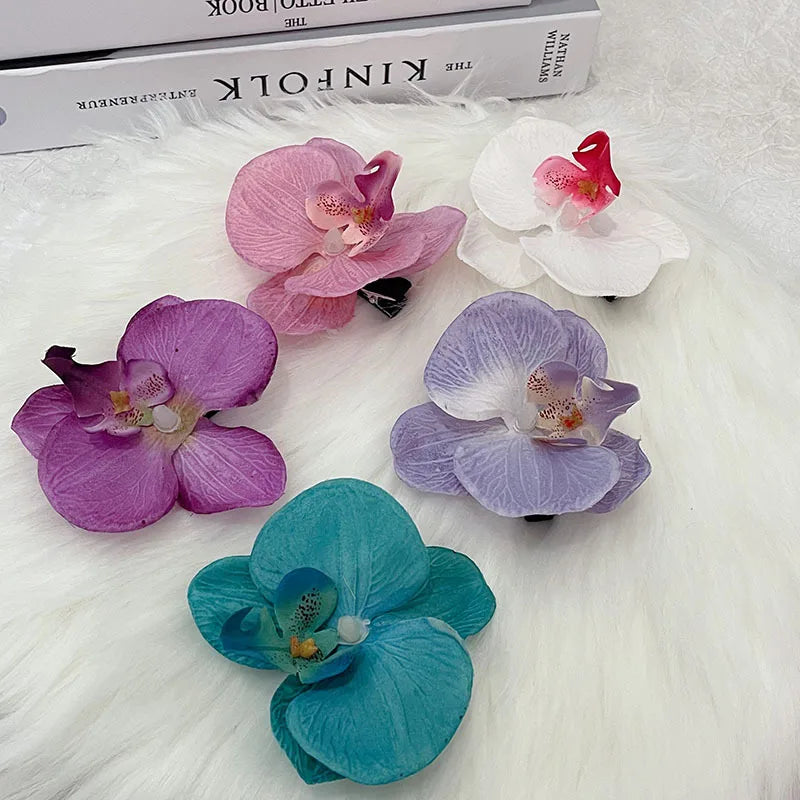 MIO butterfly Orchid Flower Hair Pins Claw Side Clip Artificial Flowers Hairpins for Women Claw Clamp Holiday Spring Decorati