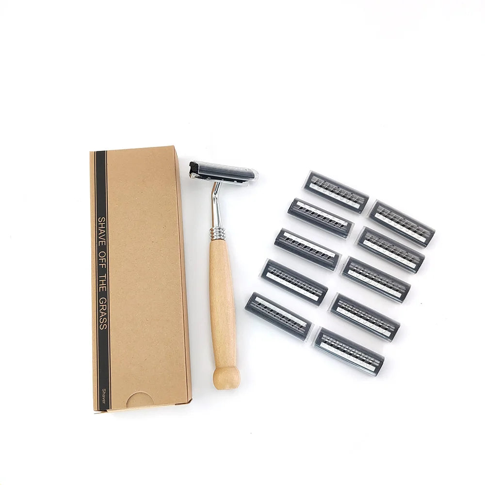 2025 Hot Sale Wholesale Price Cheap New Style Triple Blade razor Wooden Handle 2 Blade Bamboo razor for Travel and Home