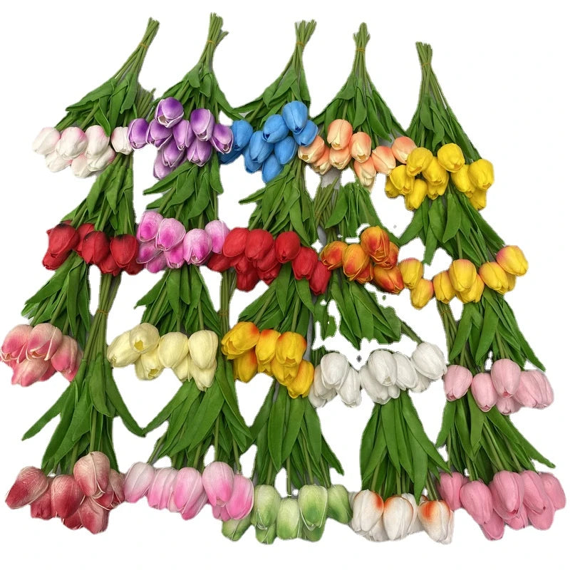 Multicolor Artificial Tulips Flowers PU Tulip Bouquet Real Touch Flower Arrangement for Home Room Office Wedding Decoration