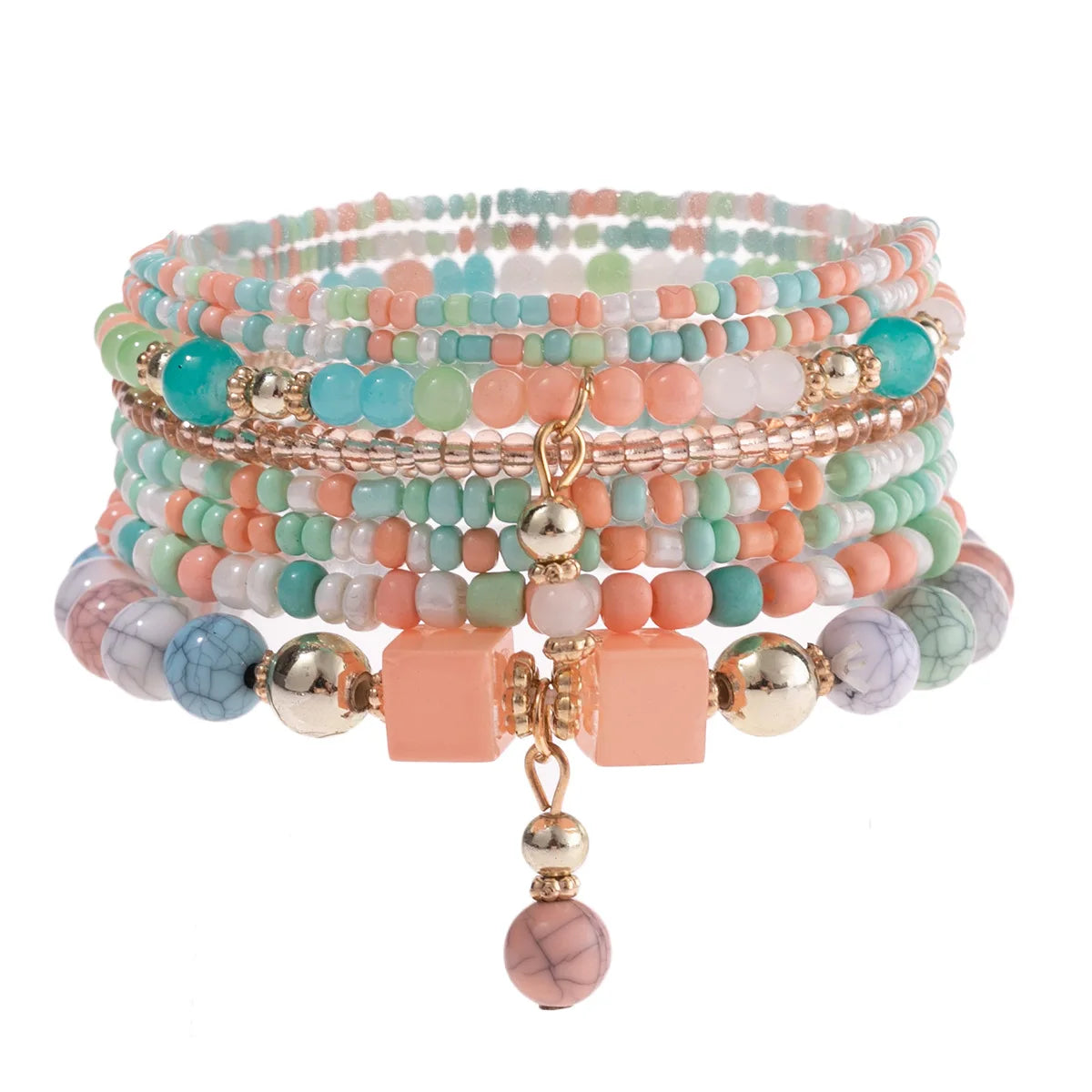 New Fashion Bulk Bohemian Style Simple Beaded Bracelet  Elastic Stacked Bracelet Adjustable Bracelets for Women